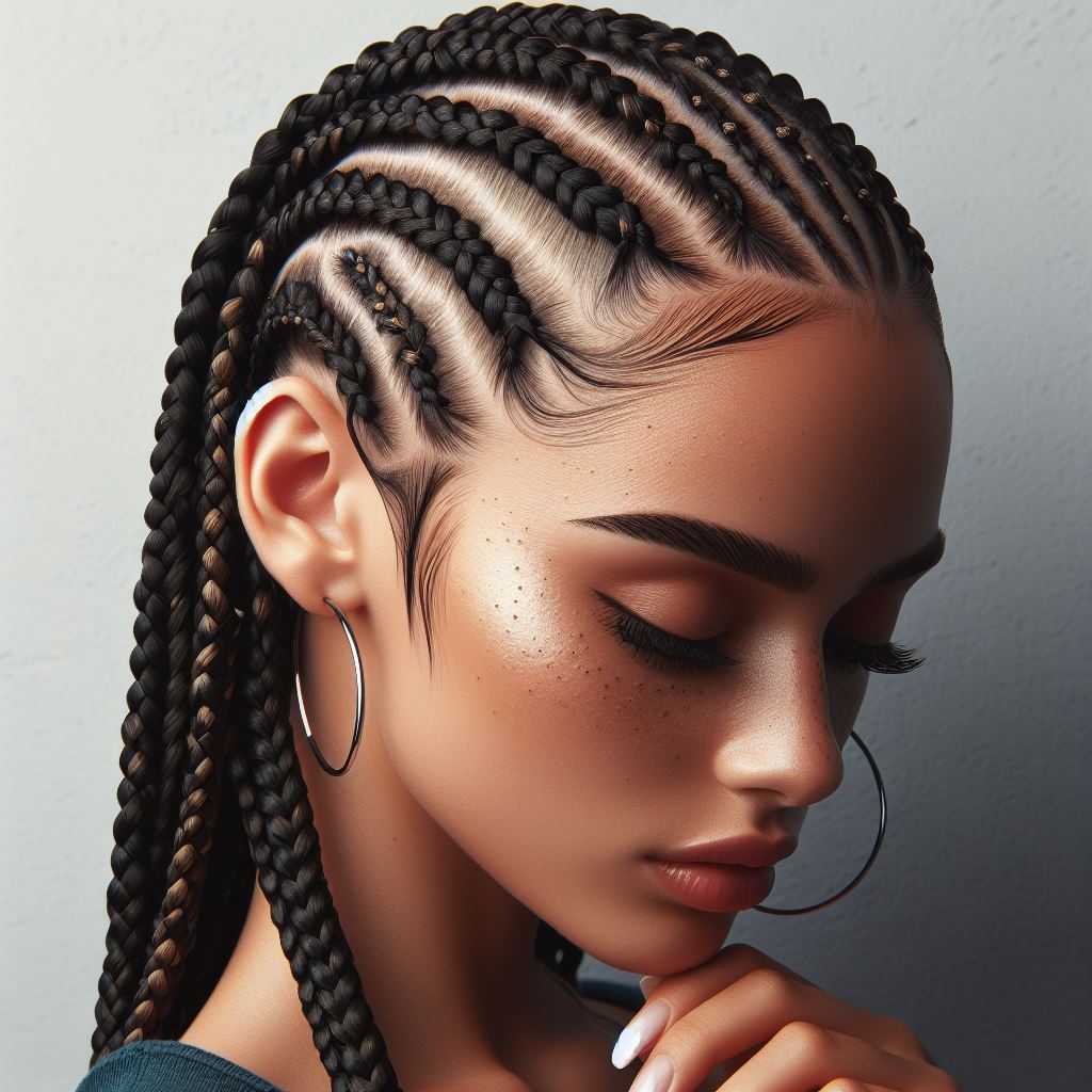 Miniature Cornrows with Loosely Braided Mohawk